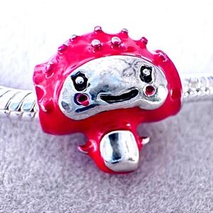 Red Mushroom Monster Charm Bracelet Bead Silver Enamel Fantasy Cute fits PANDORA